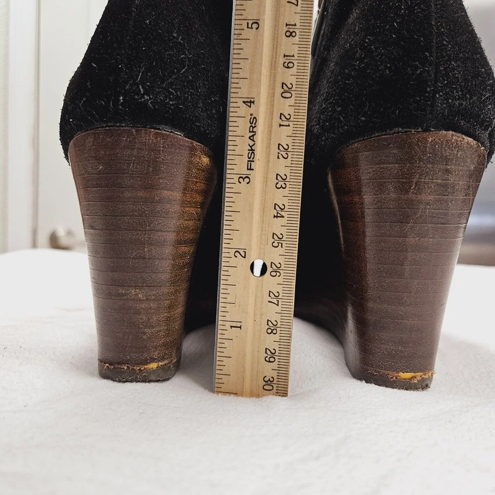 Lucky Brand Black Suede Leather Wedge Heel Ankle Booties Neutral Women's Shoes 8